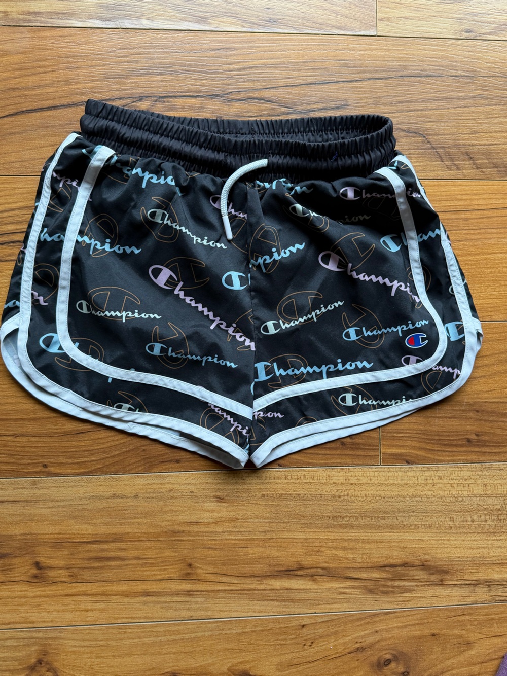 Girls 7/8Champion Black Colorful Logo-Print Athletic Shorts